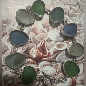 Jessica Lee Sterling Silver Sea Glass Bracelet 8”